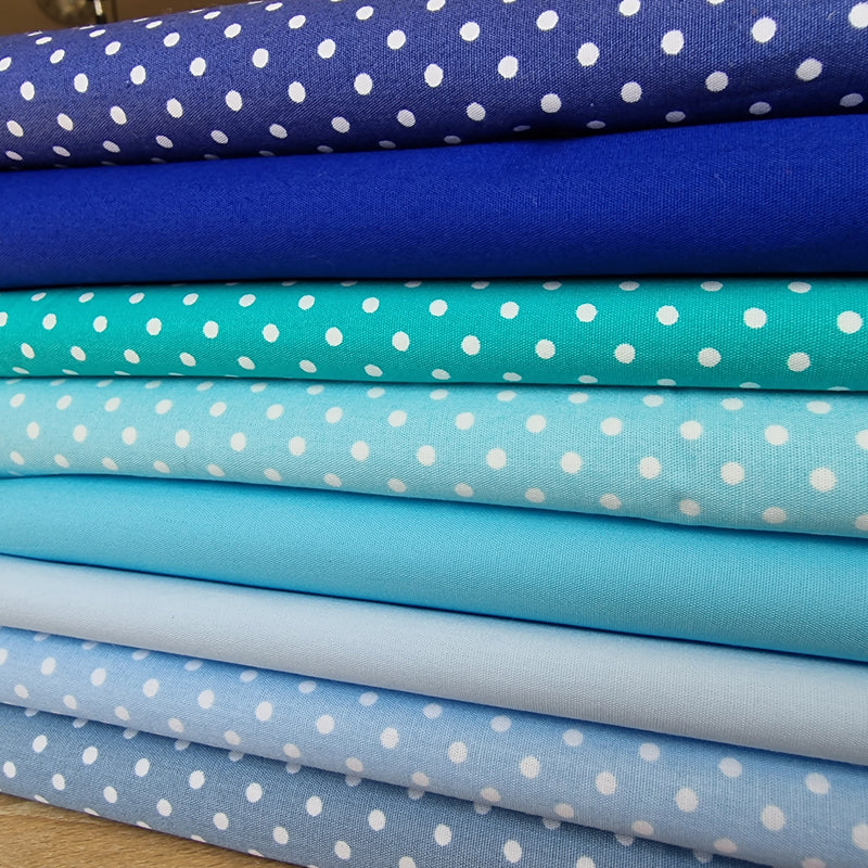8 piece, Ocean Waves Inspired Fat Quarter Fabric Bundle,  100% cotton poplin fabric ~