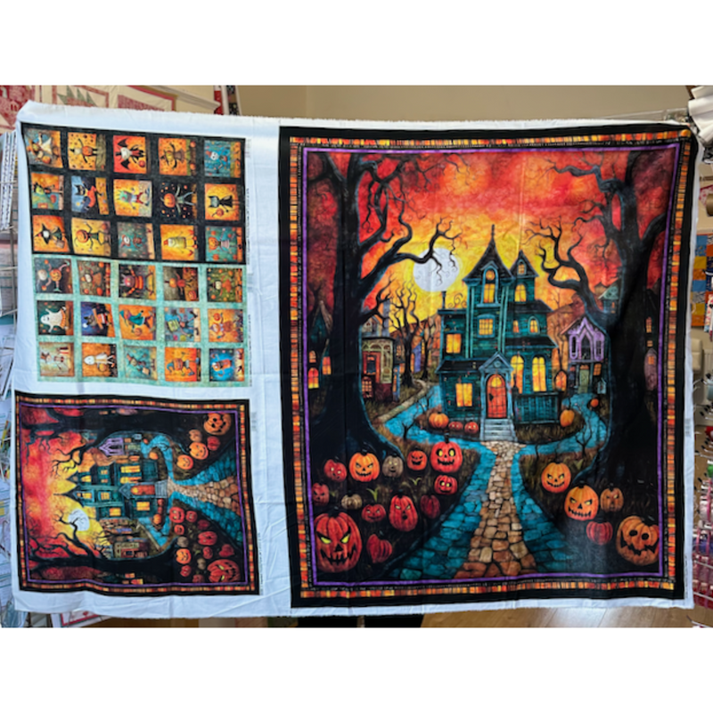 Haunted House Halloween Fabric Panel 100% Cotton