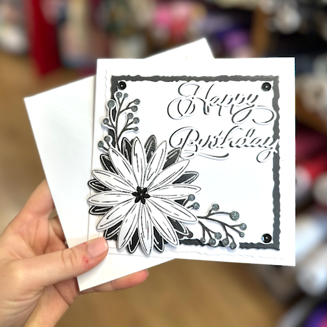 Black & White Happy Birthday Greetings Card Handmade By Debra