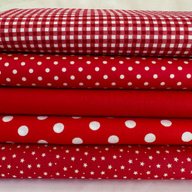 Red basics 5 piece FAT QUARTER BUNDLE, 100% cotton poplin fabric