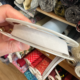 Silver grey plain folded bias binding 16mm wide, per metre
