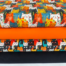 All The Cats 4 Piece HALF METRE Bundle, 100% cotton poplin fabrics