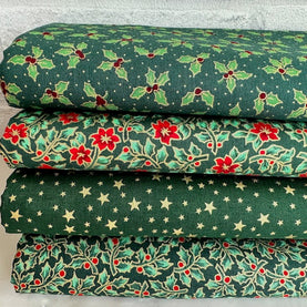 Christmas 4 Greens Fat Quarter bundle, 100% cotton fabric