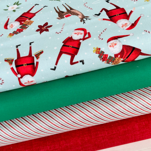 Santa & Reindeer 4 Piece Fat Quarter bundle, 100% cotton fabric