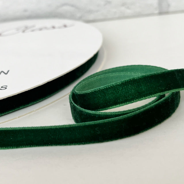 Christmas Green Velvet Ribbon 10mm Wide - Sold Per Metre