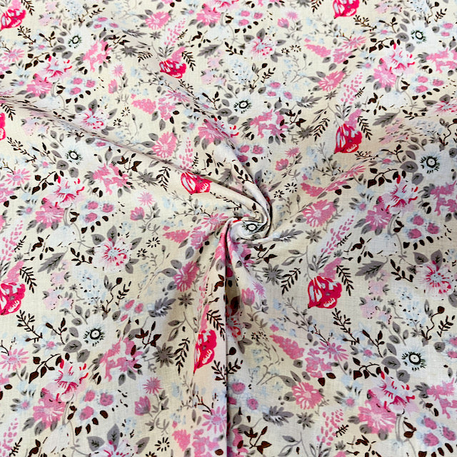 Cream Floral Polycotton fabric per 1/2metre 112cm wide