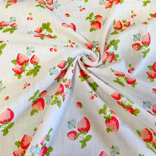 White Strawberries Polycotton fabric per 1/2metre 112cm wide