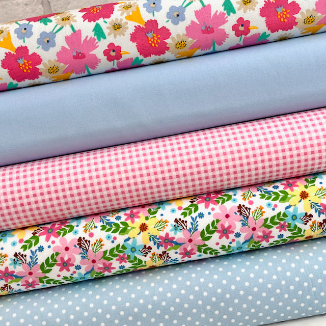 5 Piece Spring Time Florals Fabric Fat Quarter Bundle 100% Cotton Poplin