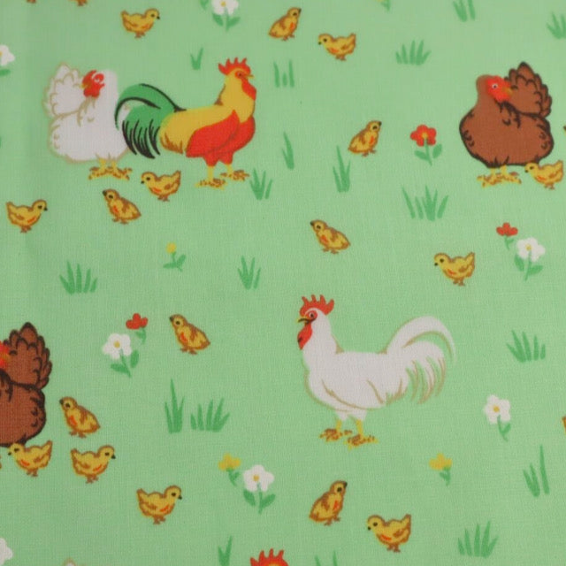 Little chicks & hens Easter Poly cotton fabric, sold per 1/2 metre, 112cm wide