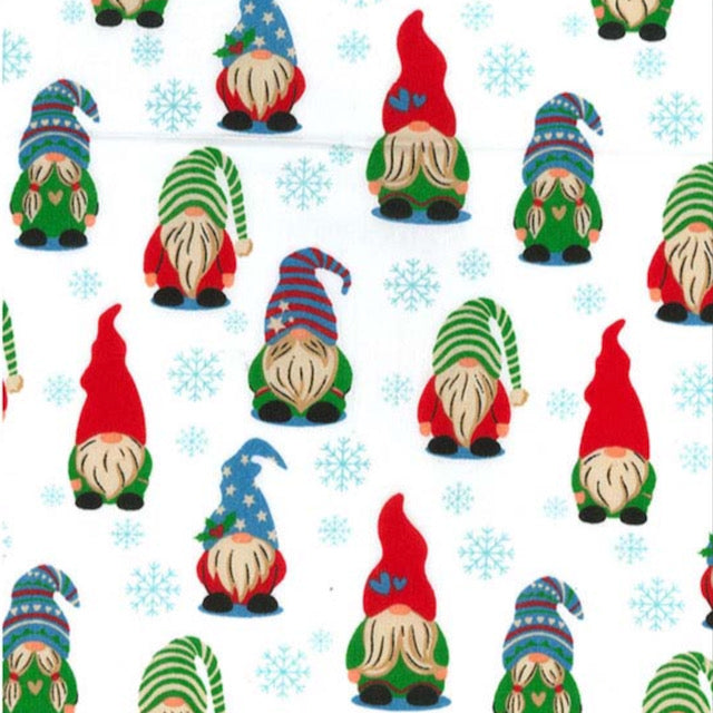 Christmas Gnomes polycotton fabric, 112cm wide sold per half metre