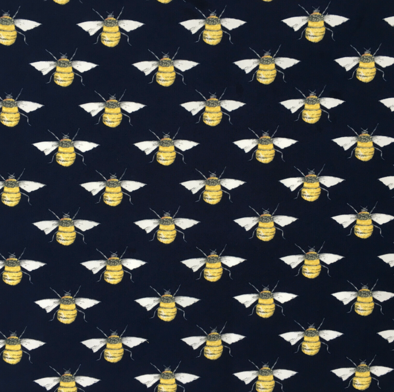 Navy Bees 100% Cotton Poplin Fabric 112cm wide sold per 1/2 metre