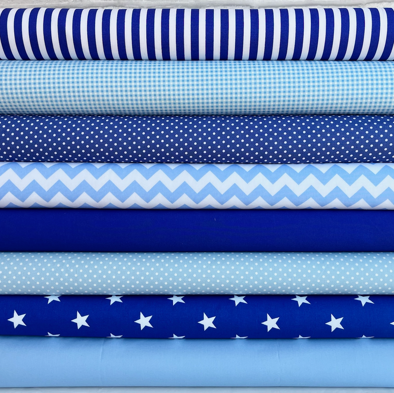 Fat Quarter Bundle 'Its a boy baby'  light & dark blue, 8 pieces , 100% cotton fabric
