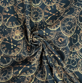 Steam Punk Clocks Black / Bronze, 100% Cotton Fabric, 112cm wide, by the Half Metre
