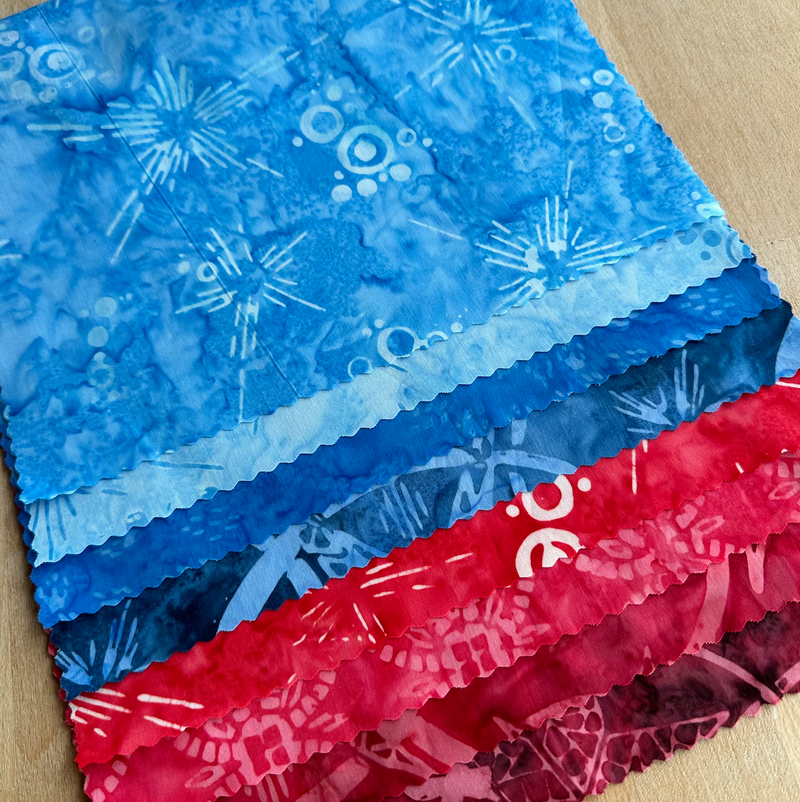 Blue & Red Batiks Sampler Pack 100% Premium Cotton Fabric