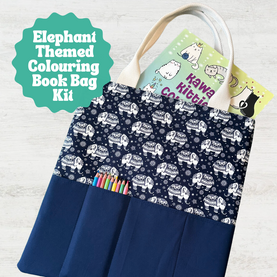 Navy Elephant Fabric Kit To Make Chloe's Colouring Book Bag