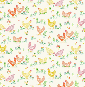 HALF PRICE Easter Happy Hens Cream 100% Premium Cotton Fabric Sold Per 1/2 Metre 112cm Wide