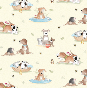 A Dogs Life Cream 100% Cotton Fabric - Sold Per Half Metre