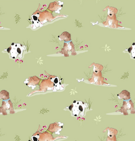 A Dogs Life Soft Green 100% Cotton Fabric - Sold Per Half Metre