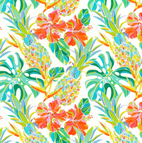 White Tropical Pineapples 100% Cotton Poplin Fabric Sold Per 1/2 Metre