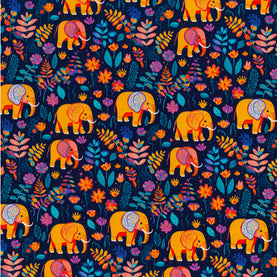 Tropical Elephants 100% Cotton Poplin Sold Per 1/2 Metre 112cm Wide