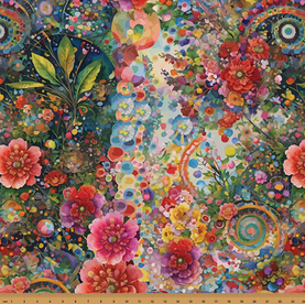 Whimsical Flower Garden Pink Floral, Premium Cotton Fabric sold per 1/2 Metre