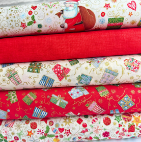 Jolly Christmas 5 Piece Fat quarter Bundle Premium Cotton Fabrics