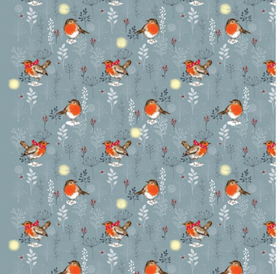 Christmas Robins 100% Premium Cotton fabric Sold Per 1/2 Metre