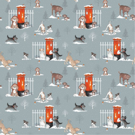 Puppy Christmas Post 100% Premium Cotton fabric Sold Per 1/2 Metre