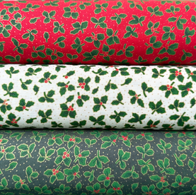 3 Piece HALF METRE Bundle Traditional Holly 100% Cotton Fabrics