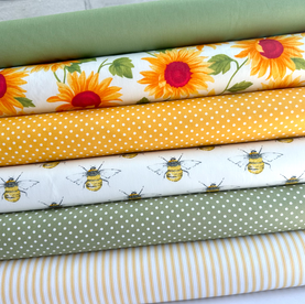 6 Piece Sunflowers & Bees Cotton Fat Quarter Fabric Bundle