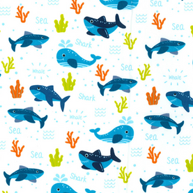 Sharks & Whales 100% Cotton Poplin Sold Per 1/2 Metre 112cm Wide