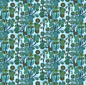 Blue & Green Belle Free Spirit L'Heure Bleue 100% Premium Cotton Fabric Sold Per 1/2 Metre