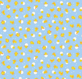HALF PRICE Easter Cheerful Chicks Blue 100% Premium Cotton Fabric Sold Per 1/2 Metre 112cm Wide