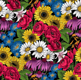 Bouquet Flower Market - 100% Premium Cotton Fabric - Sold Per Half Metre
