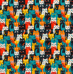 Quirky Cats 100% Cotton Poplin Fabric Sold Per 1/2 Metre