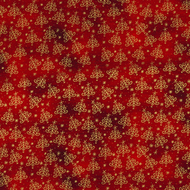 Red Swirled Tree 100% Cotton Christmas Fabric Sold Per 1/2 Metre