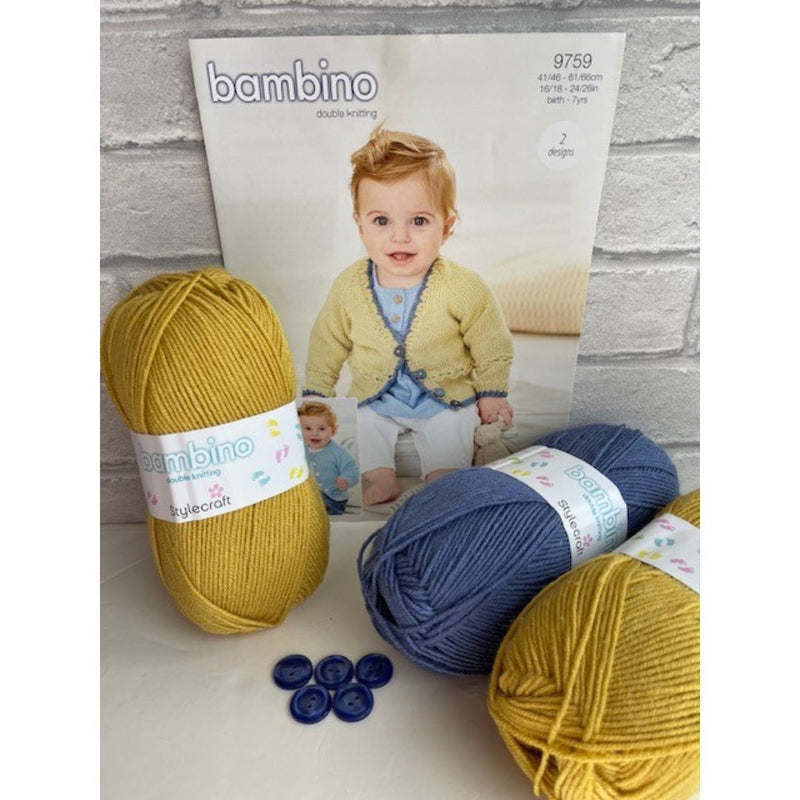Stylecraft Bambino Children's Cardigan Knitting Kit - complete with buttons & pattern 9759