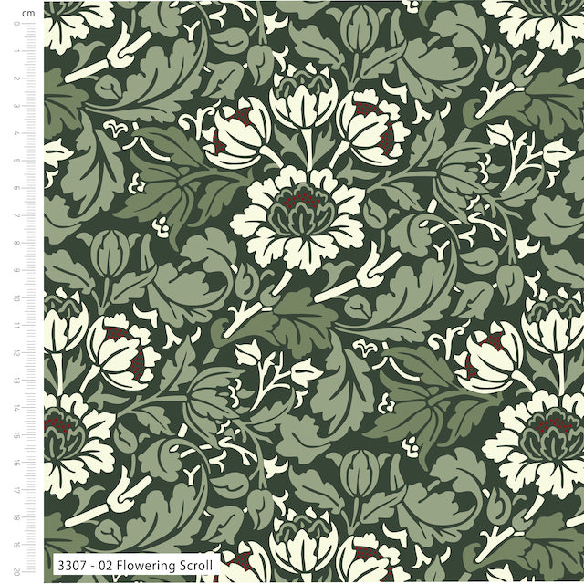 William Morris Flowering Scroll Yuletide Bloom Christmas 100% Premium Cotton fabric  Per 1/2 Metre 112cm wide