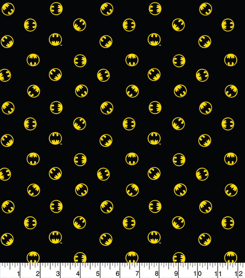LAST PIECE Black Small Batman Logo - 100% Cotton Fabric Per 1/2 Metre 112cm Wide