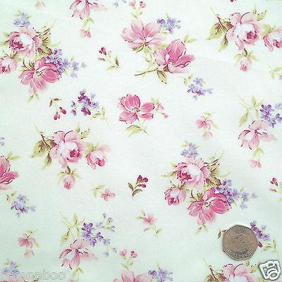 Floral Pink, Lilac & Cream, 100% Cotton Fabric sold per half metre 112cm wide ~