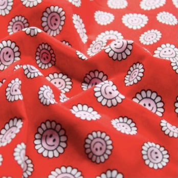 Happy Dayze Red Polycotton Fabric 112cm wide sold by the half metre