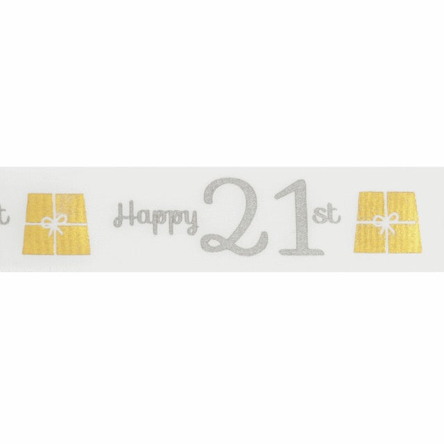 Special Age Birthday White Satin 25mm Ribbon- 21st