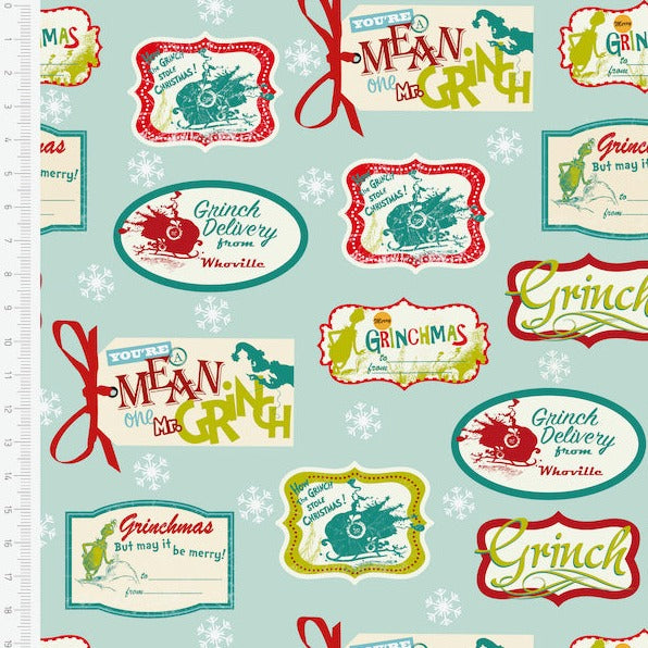 The grinch Christmas tags design 100% cotton fabric