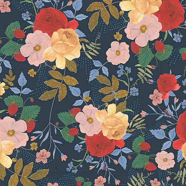 Navy blue country floral fabric by timeless treasures