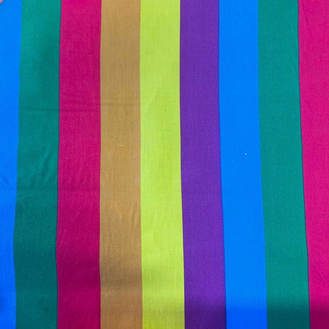 Multi Rainbow Stripe, Polycotton Fabric by the Half Metre, 112cm wide, Yellow, Purple, Red