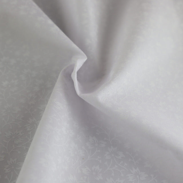 Little Flower White Poly cotton fabric, sold per 1/2 metre, 112cm wide