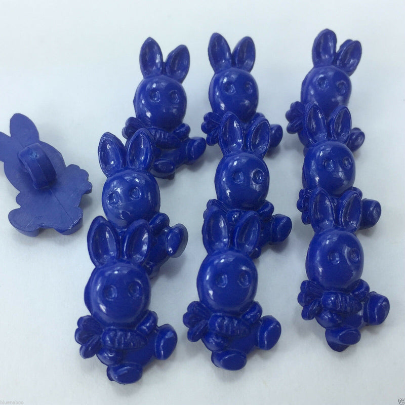 Spring Bunny Rabbit & Carrot Button - ROYAL BLUE