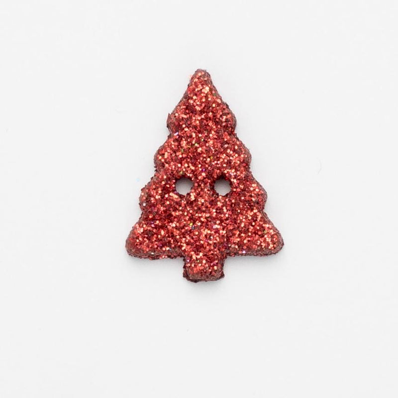 Glitter Christmas Tree Buttons Size 20mm x 15mm - Red
