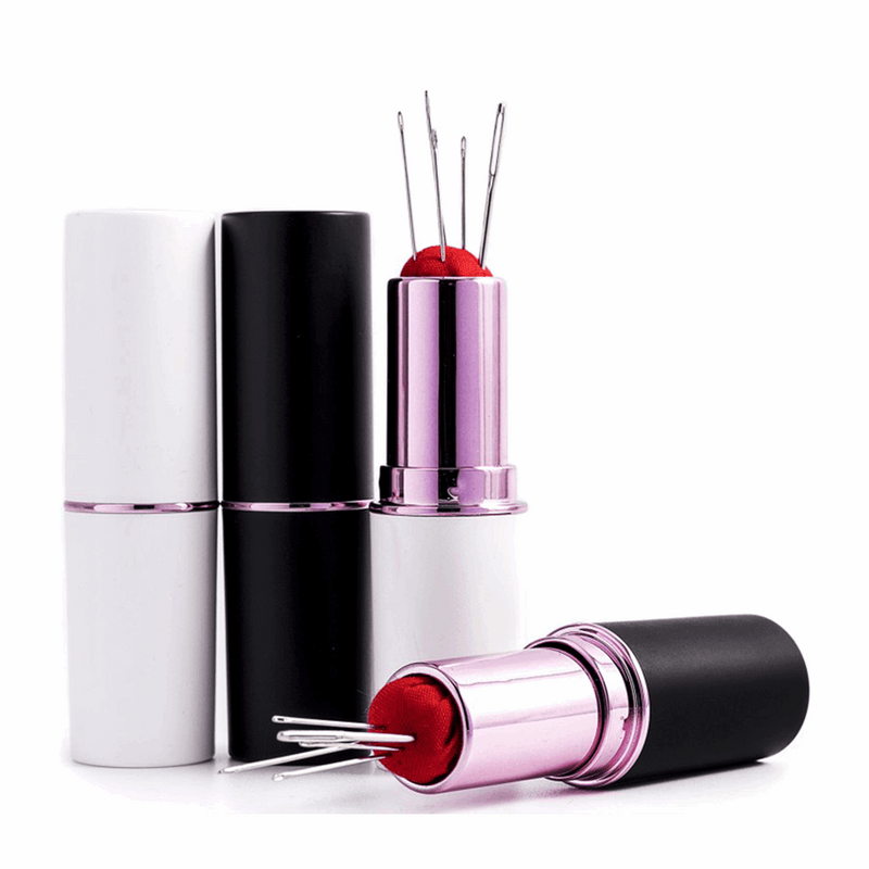 Lipstick Needle Pin Case with Pincushion & 5 Needles