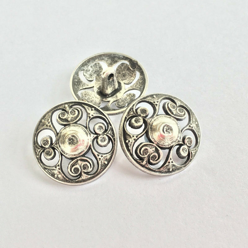 Metal Filigree Swirl Button - Antique Silver